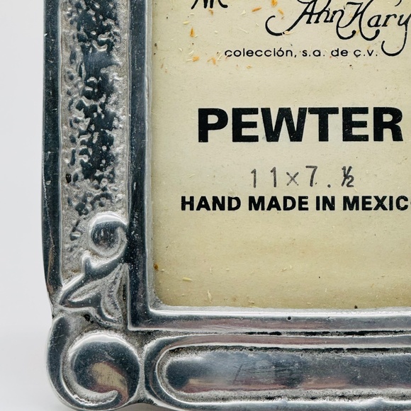 Ann Kary Pewter Picture Frame Hand-Made In Mexico 11" x 7.5" Easel Wood Back - Picture 3 of 12
